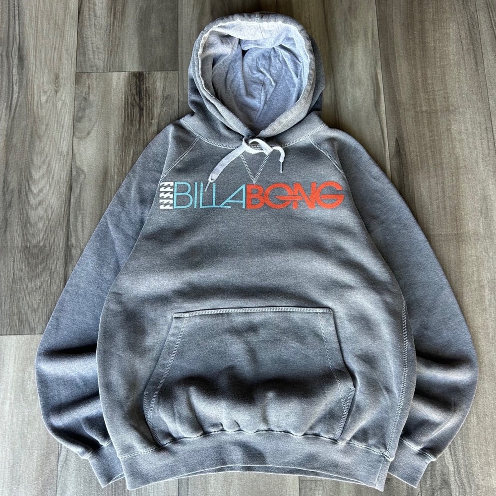 Billabong Mens Hoodie Gray Pullover Logo Graphic Sweatshirt Size M 701